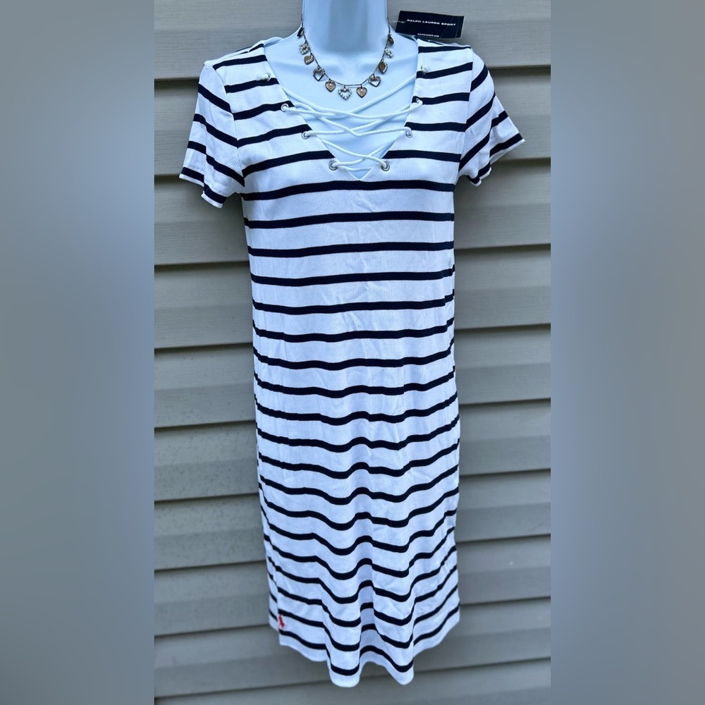 Vintage Polo Ralph Lauren Sport size M Y2K striped nautical stretch dress